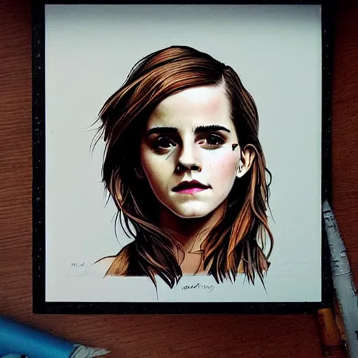 Prompt: emma watson in the style of adi granov, colourful hand drawing, beautiful faces, dramatic, tragic, intricate, detailed, beautiful