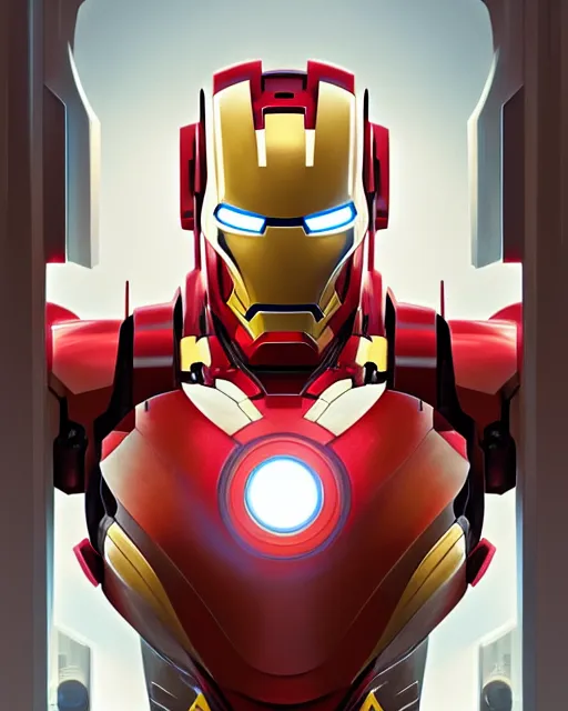 Image similar to symmetry!! portrait of ironman acting as a transformers robot, intricate, elegant, highly detailed, digital painting, artstation, concept art, smooth, sharp focus, illustration, art by artgerm and greg rutkowski and alphonse mucha, 8 k