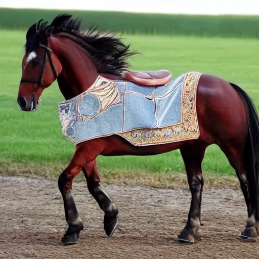 Image similar to a horse but instead of legs it has wheels