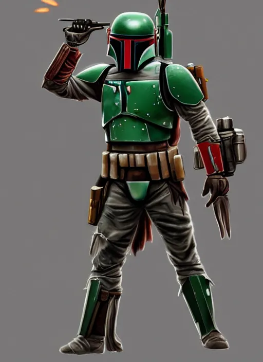 Image similar to boba fett redesign by square enix, final fantasy, detailed, cosmic, muscular, illustration, concept art, D&D, fantasy