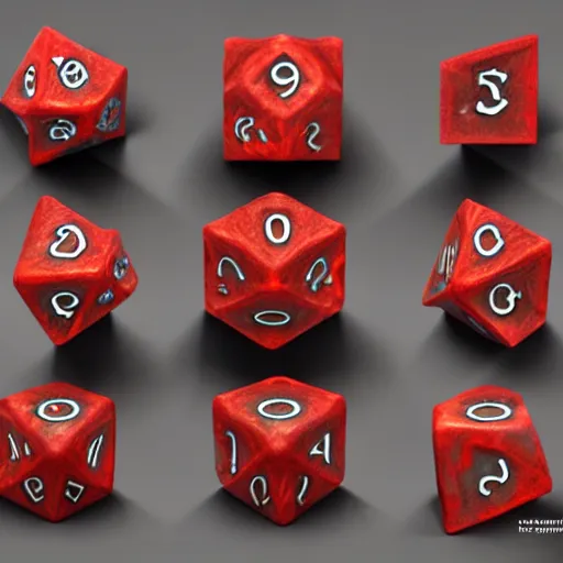 Prompt: a set of dnd dice made out of lava, unreal engine, path tracing, artstation