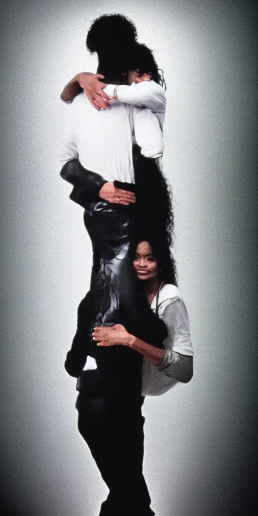 Image similar to michael jackson hugging an alien, in focus, blured background, boceh, high detail, sharp, film photography, direct flash, kodak portra 4 0 0,