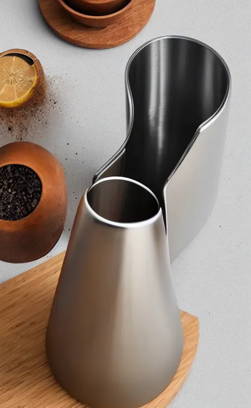 Image similar to a stylish handheld electric beverage mixer ; natural materials ; industrial design ; behance ; le manoosh ; pinterest ; if design award ; reddot design award