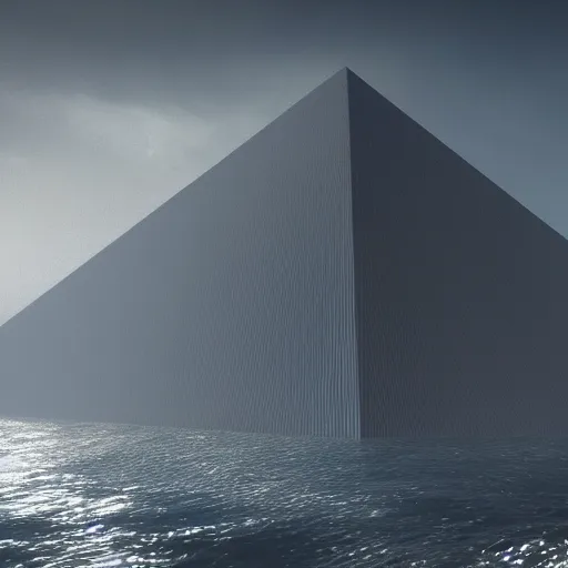 Prompt: highly detailed concept art ray tracing 8 k brutalist pyramid in the ocean storm unreal engine 5