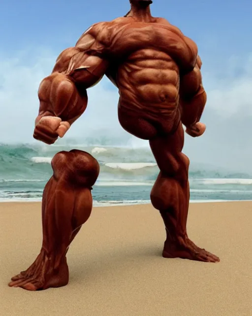 Image similar to a giant muscular cyclops on the beach