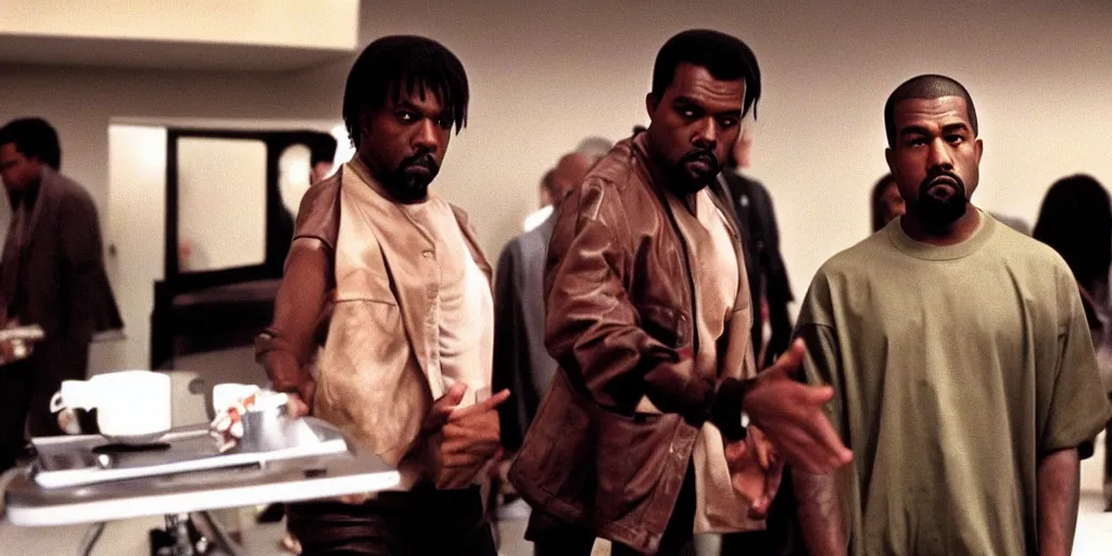 Image similar to Kanye West as Jules Winnfield in 'Pulp Fiction' (1994), movie still frame