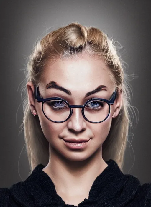 Prompt: a severe french woman with blonde hair tied in a strict bun, spectacles, lots of makeup, rich, character portrait, digital art, high quality, 8 k, detailed, d & d character,