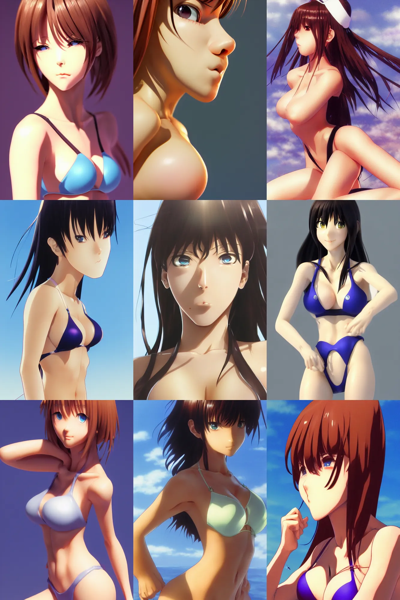 Image similar to close - up, accurately shaped face, volumetric light, posing in bikini. by takashi takeuchi, yoshiyuki sadamoto, amagaitaro, makoto shinkai, krenz cushart, asao urata, pixiv. 9 0 s