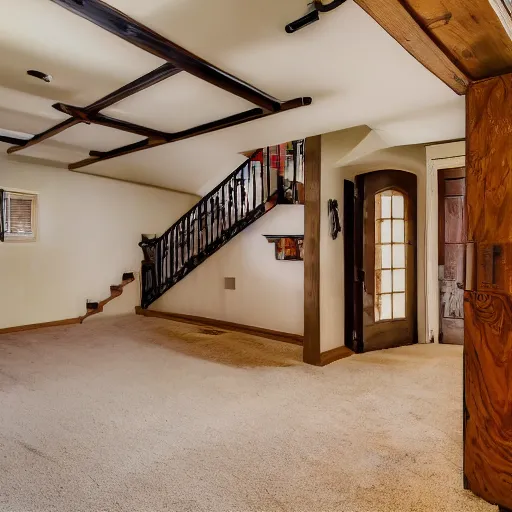 Prompt: a real estate home interior photo. there is an intruder in the basement