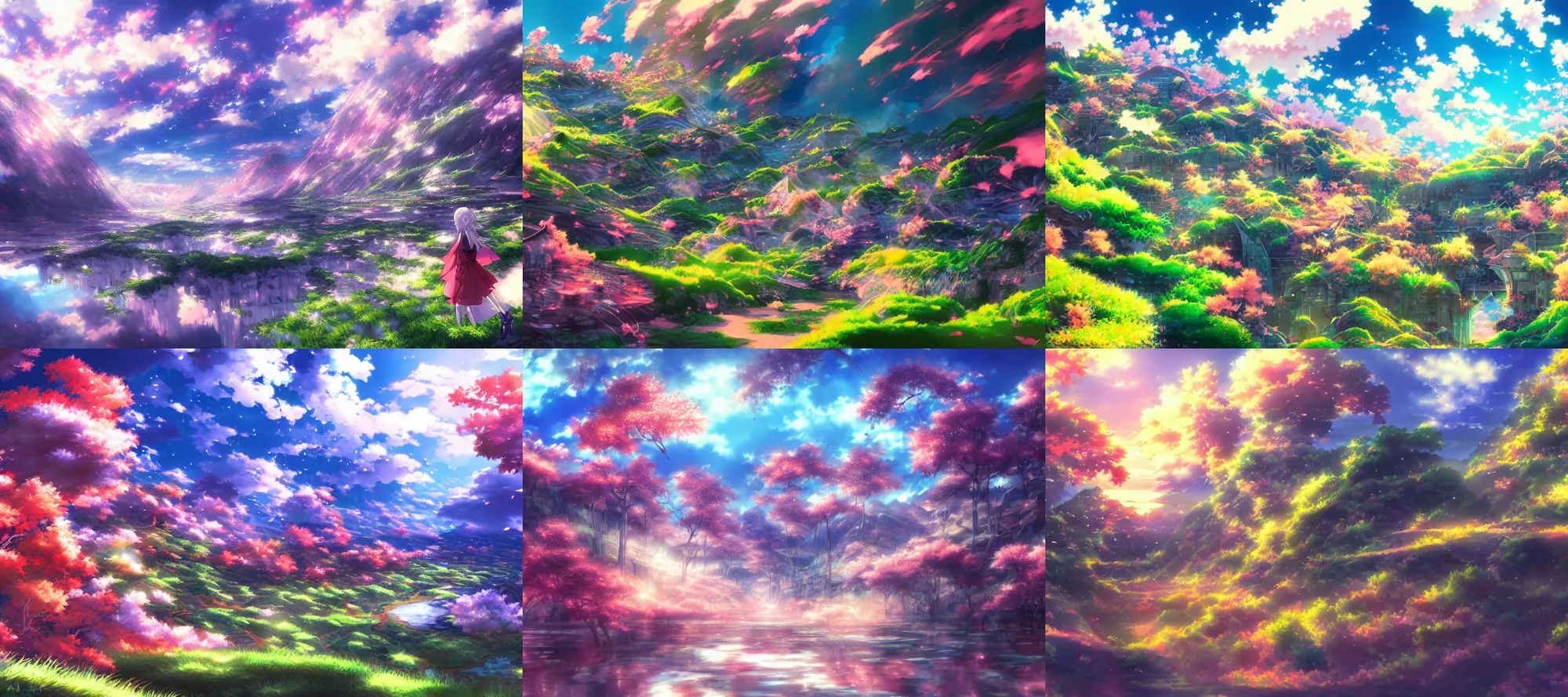 Prompt: anime landscape, beautiful, colorful, artstation trending, deviantart, highly detailed, focus, smooth, by hirohiko araki, yoshitaka amano