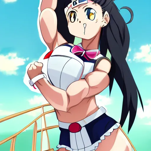 Prompt: anime female sailor flexing her muscles and winking manga, high resolution