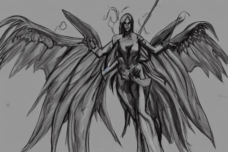 Image similar to concept art, woman angel in armor, large wingspan, dramatic pose