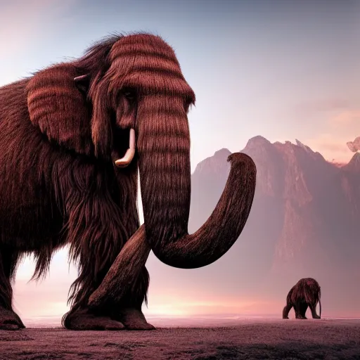 Image similar to photo of a mammoth, highly detailed, gettyimages, cinematic lighting, 4 k hd photo, trending on artstation, hyper realistic rendering photography, ultra wide angle, long shot, 8 k