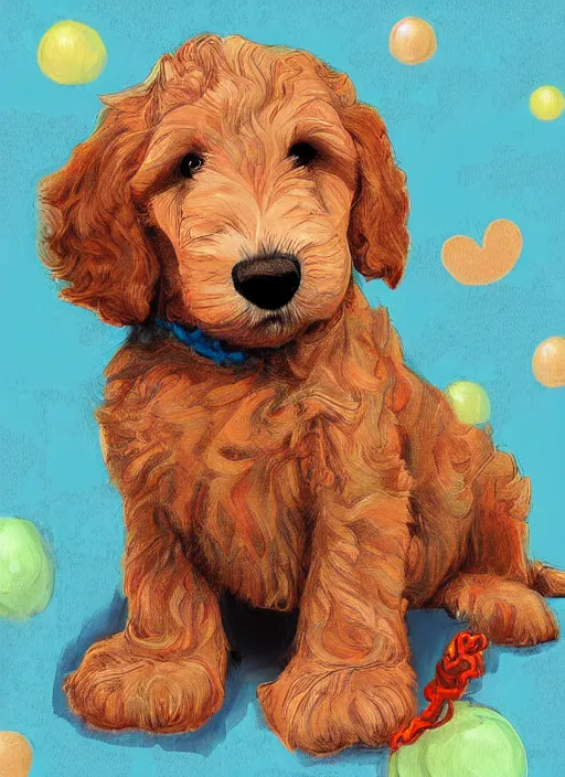 Image similar to digital art, golden doodle puppy, name is charlie, cute, artistic