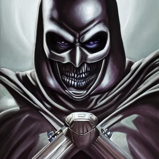 Prompt: ultra realistic portrait painting of skeletor as batman, art by jack kirby, 4 k, ultra realistic, highly detailed, epic lighting