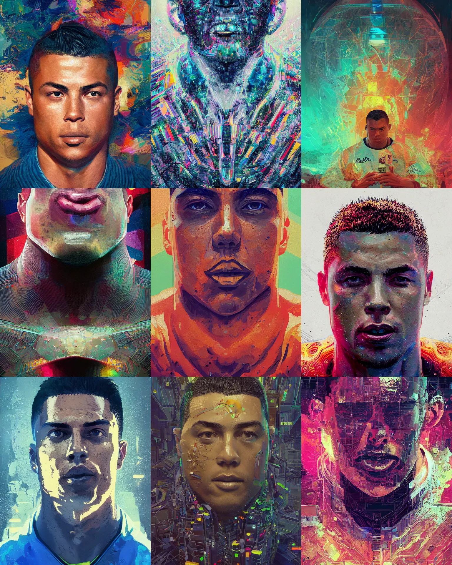 Prompt: ronaldo nazario. intricate abstract. intricate artwork. by tooth wu, wlop, beeple, dan mumford. trending on artstation, greg rutkowski very coherent symmetrical artwork. cinematic, hyper realism, high detail, octane render, 8 k, iridescent accents