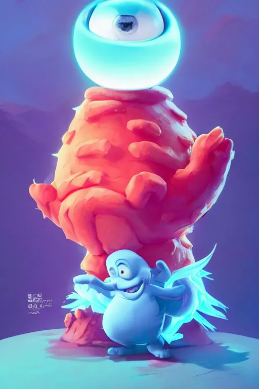 Image similar to smurf ghost creature animal sushi cristal very big eye roots cactus elemental flush of force nature micro world fluo fishscale, behance hd by jesper ejsing, by rhads, makoto shinkai and lois van baarle, ilya kuvshinov, rossdraws radiating a glowing aura global illumination ray tracing hdr