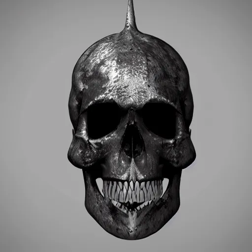 Image similar to a black sword skull base, ornament, on a white background, a 3 d render by dom qwek, studio lighting, raytracing, trending on polycount, futurism, hard surface modeling, rendered in maya, artstation hd