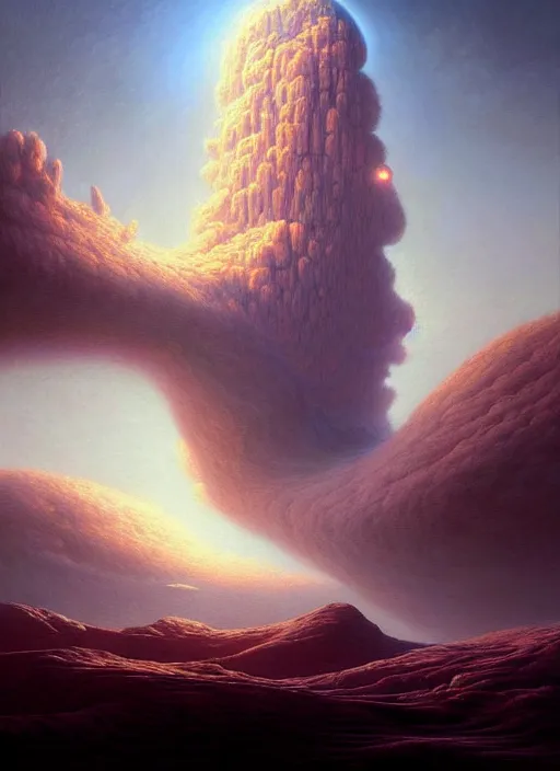 Image similar to a hyper - detailed 3 d render like a oil painting of martian cloud farming, surrealism!!!!! surreal concept art, lifelike, photorealistic, digital painting, aesthetic, smooth, sharp focus, artstation hd, by greg rutkowski, bruce pennington, valentina remenar and asher duran,