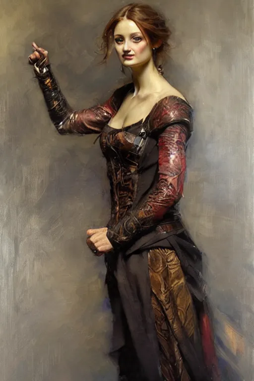 Prompt: sansa, painting by daniel gerhartz, alphonse murac, detailed art