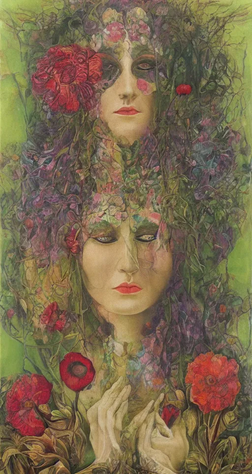 Image similar to floral portrait by wojciech siudmak and ernst fuchs, oil on canvas