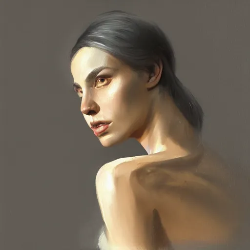 Image similar to a young woman, dramatic lighting, chiaroscuro, high detail, painted by romain jouandeau, trending on artstation