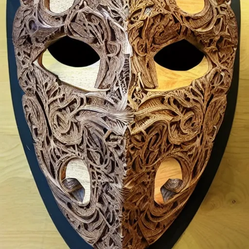 Image similar to beautiful intricate fractal wooden mask