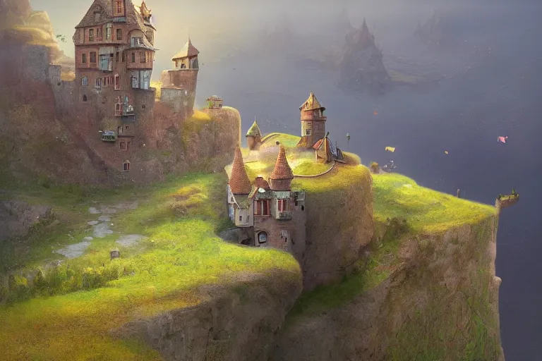 Prompt: an enchanting castle on a cliff by gediminas pranckevicius, overlooking a beautiful landscape, 1 0 mm