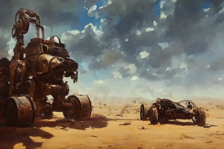 Image similar to oil painting of old rugged mechanical robot lizard in dusty wild west street, art by anders zorn, wonderful masterpiece by greg rutkowski, beautiful cinematic light, american romanticism by greg manchess, jessica rossier