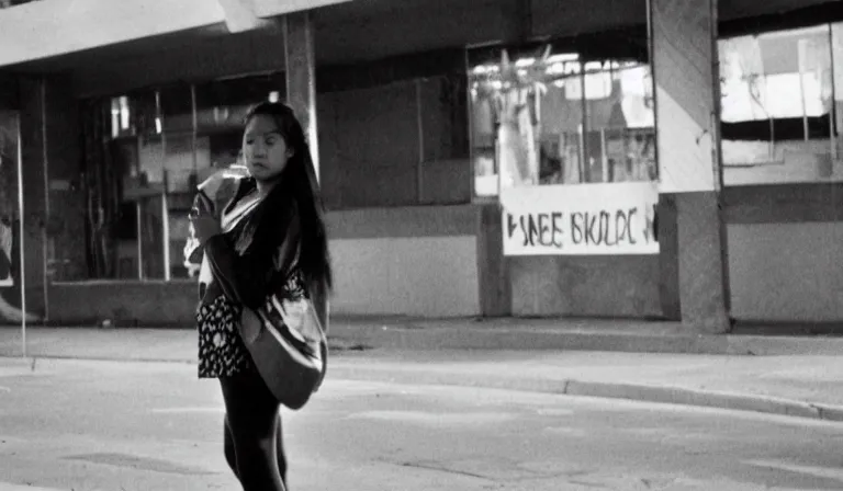 Image similar to A Filipino girl waits for a bus, 35mm film, by Gregg Araki