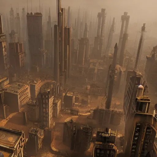 Image similar to photo of a dieselpunk city