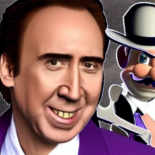 Image similar to Nicholas Cage as Waluigi