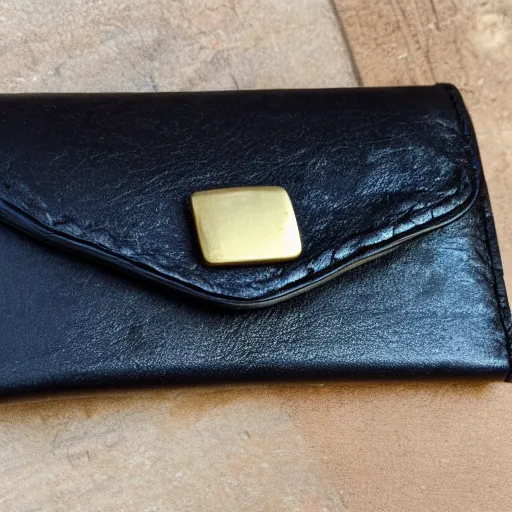 Image similar to black leather wallet with a gold zipper for a woman