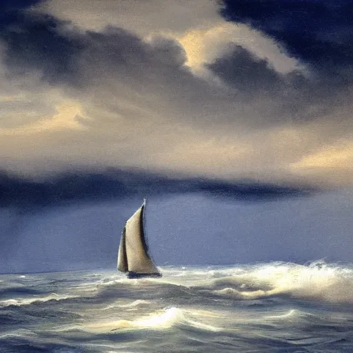 Image similar to a sailing boat in stormy weather