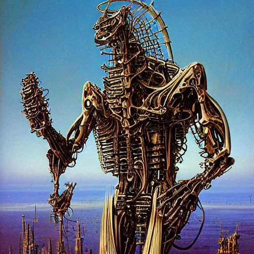 Image similar to biomechanical god, art by bruce pennington