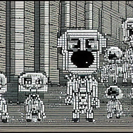 Prompt: alien invasion, pixel art, 3 2 - bit, hd pixel art, highly detailed, creepy, horror