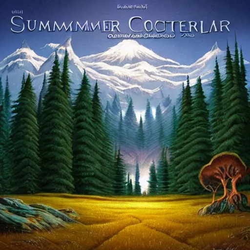 Image similar to summer colossal forest scotch album cover, by bob ross and lawren harris, trending on cgsociety, smooth