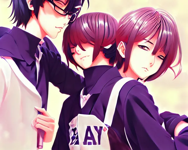 Image similar to boy's love anime high school scene spring setting, high detail concept art, perfect proportions good looking handsome, realistic shaded lighting poster ilya kuvshinov, katsuhiro, loish and clamp style, trending on art station, best selling artist