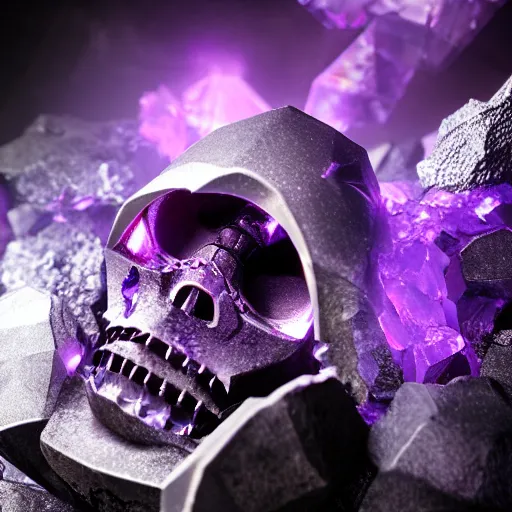 Prompt: Abyss Watcher, Purple Crystals, Mystic Creature, Light fog, purple glowing complex crystal head, black sword with purple flames, raytracing, 40nm lens, shallow depth of field, split lighting, 4k,