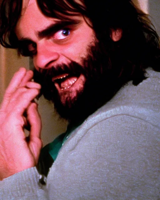 Image similar to joaquin phoenix in the shining ( 1 9 8 0 ) as jack torrance, directed by stanley kubrick, cinematography