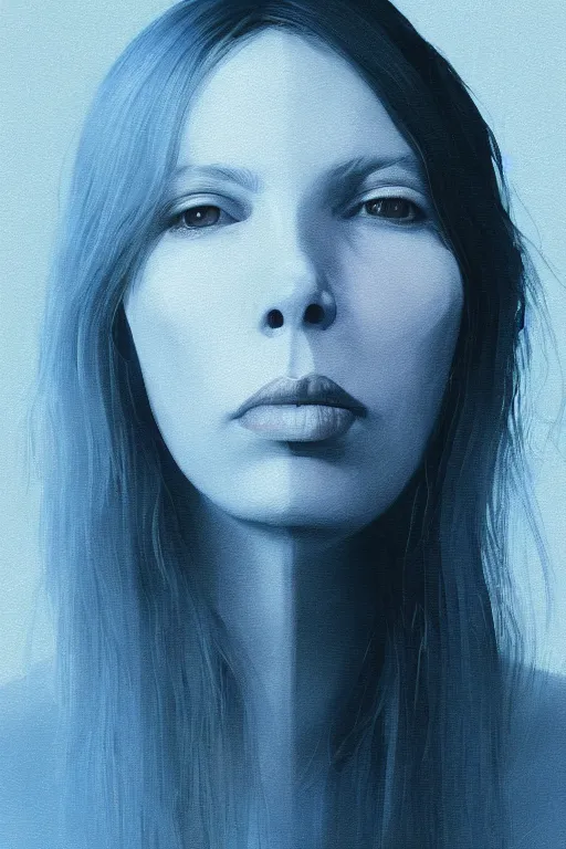 Prompt: super beautiful young joni mitchell pretty portrait artwork by tooth wu and wlop and beeple, greg rutkowski, very coherent symmetrical artwork, blue photo filter, blue light, cinematic, hyper realism, high detail, octane render, unreal engine, 8 k, vibrant colors, smooth skin, high contrast, depth of field, aperture f 1. 2