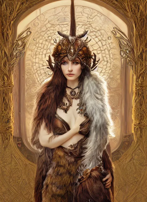 Image similar to a photograpic portrait of a anthropomorphic norse mythology mimosa wearing furry clothes, fantasy, intricate, elegant, highly detailed, digital painting, artstation, concept art, smooth, sharp focus, illustration, art by artgerm and H R Giger and alphonse mucha