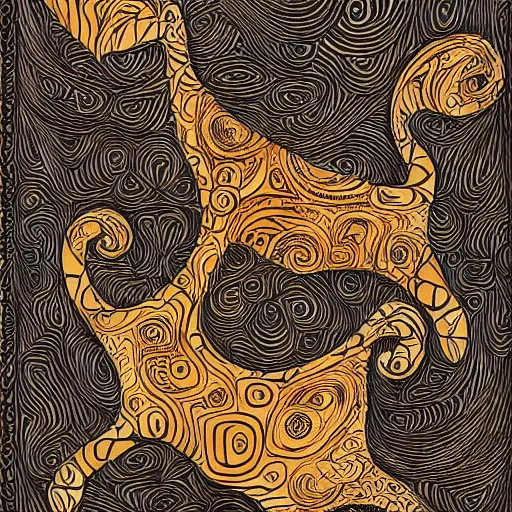 Prompt: A highly stylized conceptual art 4k shaded, finely detailed, matte illustration with intricate patterns of two abstract expressionist cats intertwined together in the style of Kandinksy