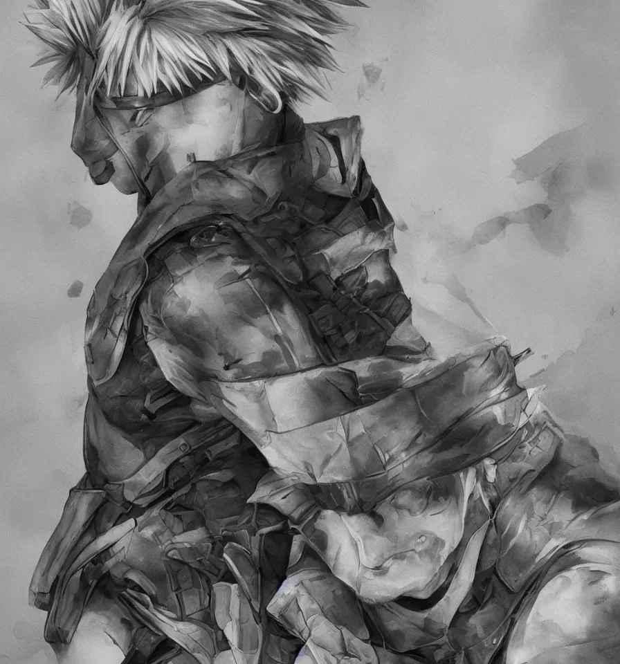 Image similar to hyper-realistic splashart illustration of kakashi hatake drawn by dao trong le