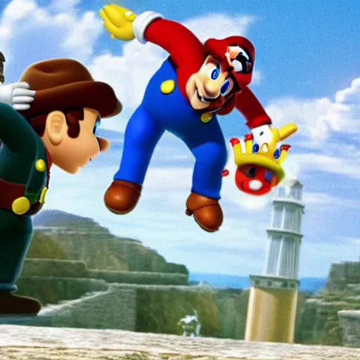 Prompt: johnny depp starring in the movie super mario brothers, movie still, action pose, 8 k