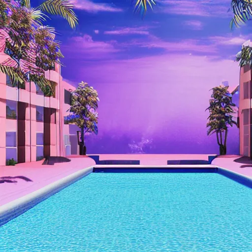 Image similar to vaporwave style swimming pool with nobody