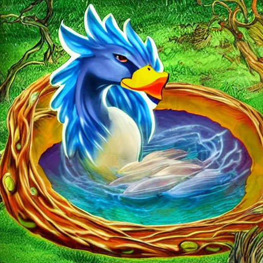 Image similar to lightning mythical creatures vortex duck pond fantasy