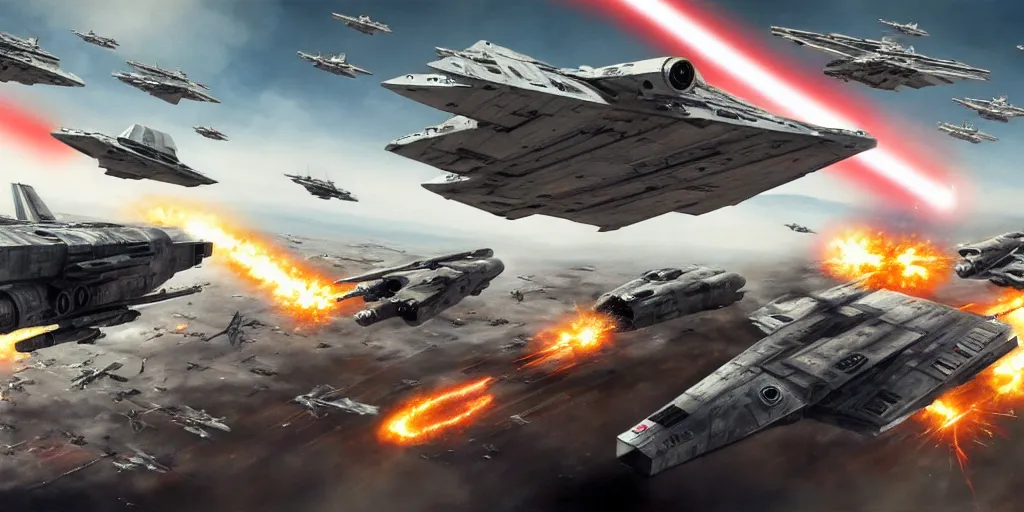 Prompt: United States Air Force engaging the Rebellion from Star Wars, epic battle, huge fight, massive battlefield, soldiers, US soldiers, US army, guns, rifles, radioactive battlefield, digital art, trending on art station, extremely detailed, 8k