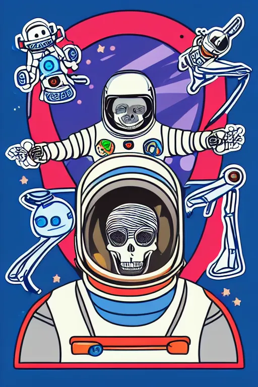 Image similar to A portrait of a skeleton as an astronaut in space, sticker, colorful, illustration, highly detailed, smooth and clean vector curves, no jagged lines, vector art, smooth