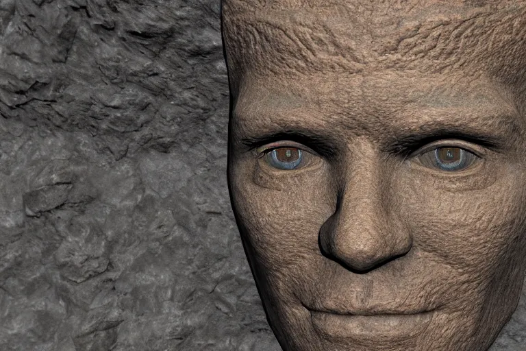 Image similar to 3 d render of a face carved in a mountain, realistic, renderen in unreal engine, 8 k